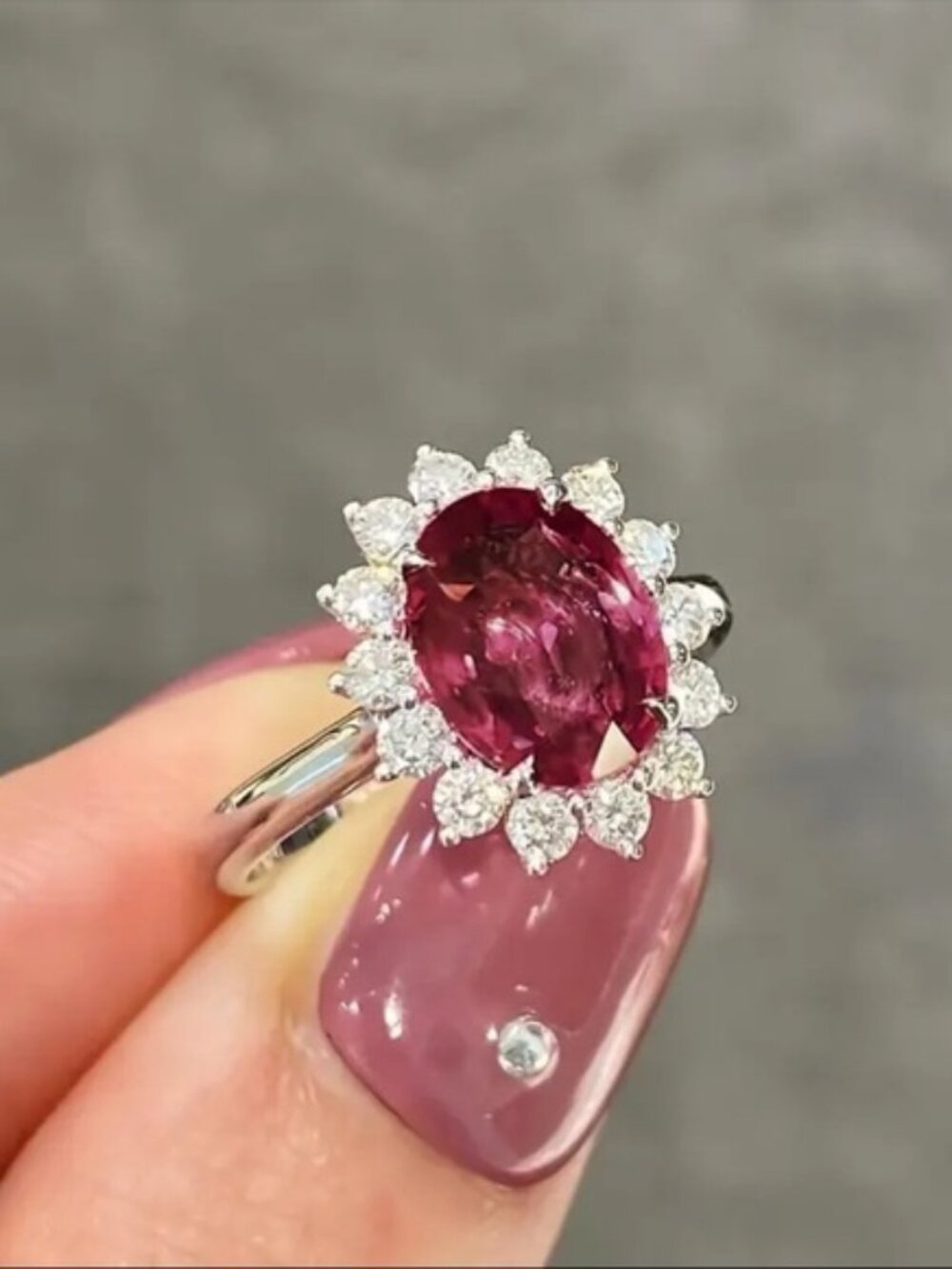 Pink Ruby Halo Engagement Ring Oval Cut Simulated Diamond 14K White Gold S7 NWT